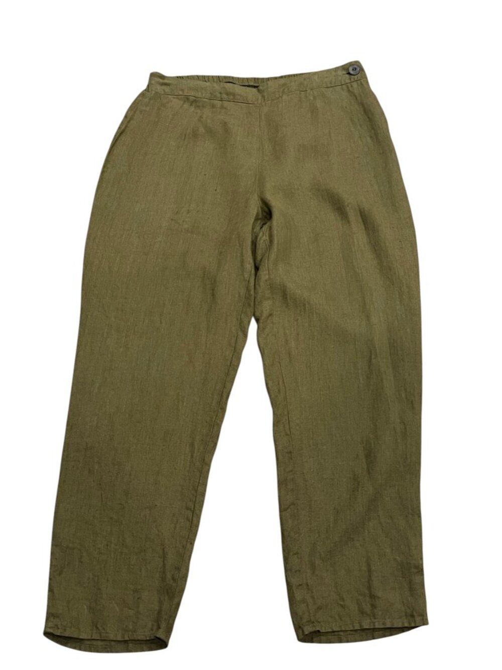 Flax Flat Front Elastic Back Tapered Linen Pants, Olive, M